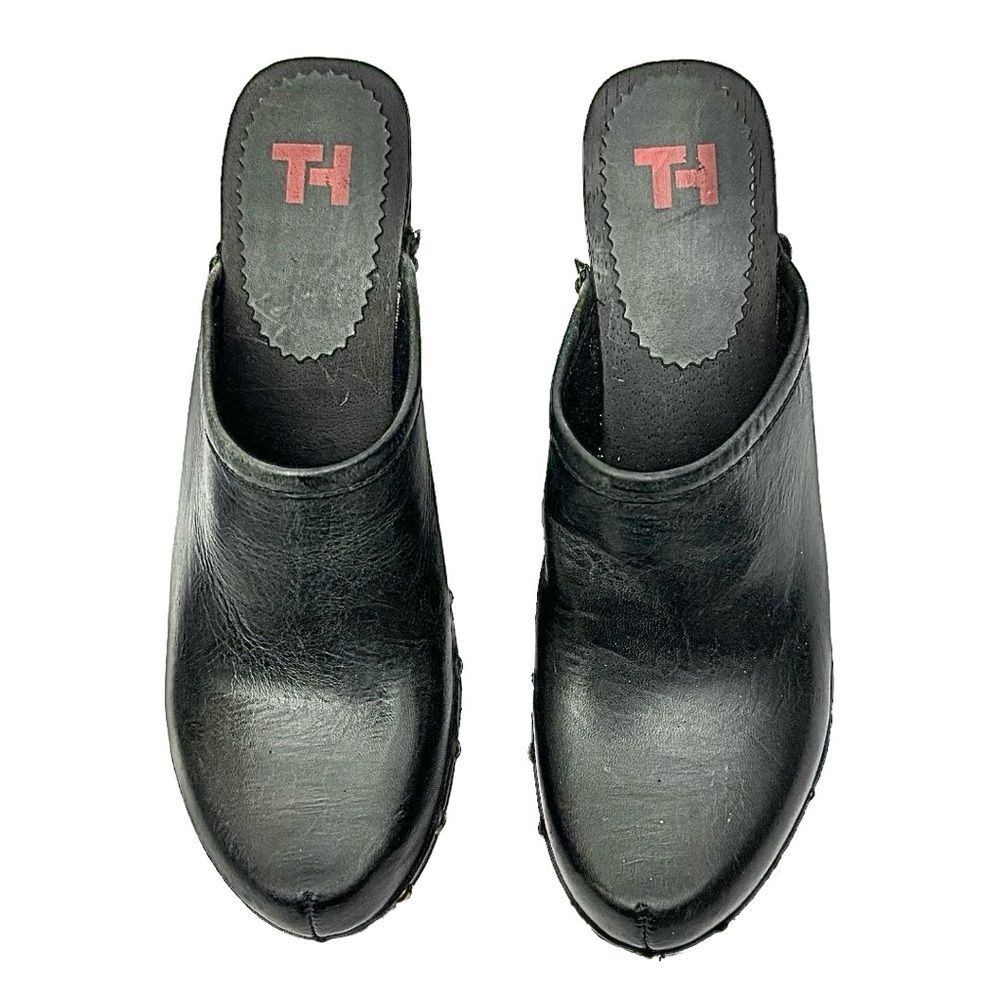 TWO T 2432 Black Leather Studded Clog Heels Size 8M Made in Brazil - Picture 9 of 10